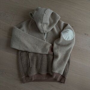 Outdoor Voices Two-Tone Beige Zip Sherpa Hoodie